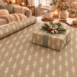 Rustieke Kraft Goud Bos Dennenboom Woud Cadeaupapier
