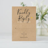 Rustieke Kraft Gouden Hart Chic Script Bruiloft RS RSVP Kaartje (Staand voorkant)