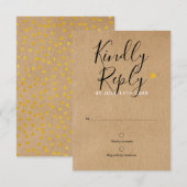 Rustieke Kraft Gouden Hart Chic Script Trouw RSVP Kaartje (Voorkant / Achterkant)
