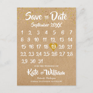 Rustieke Kraft Gouden Hart Kalender Bewaar de Datu Briefkaart