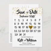Rustieke Kraft Gouden Hart Kalender Save the Date Aankondigingskaart (Voorkant / Achterkant)