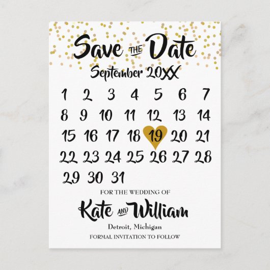 Rustieke Kraft Gouden Hart Kalender Save the Date Aankondigingskaart (Voorkant)