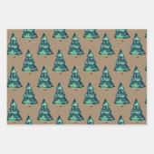 Rustieke Kraft Green verlichte kerstbomen Inpakpapier Vel (Voorkant 3)