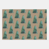 Rustieke Kraft Green verlichte kerstbomen Inpakpapier Vel (Voorkant 2)