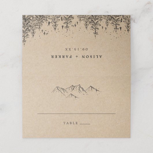 Rustieke Kraft Hand-getrokken bergen & dennen brui (Buitenkant ongevouwen)