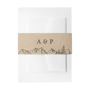 Rustieke Kraft handgetekende bergen & dennenbomen Uitnodigingen Wikkel