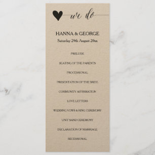 Rustieke kraft huwelijksprogramma hart calligrafie programma