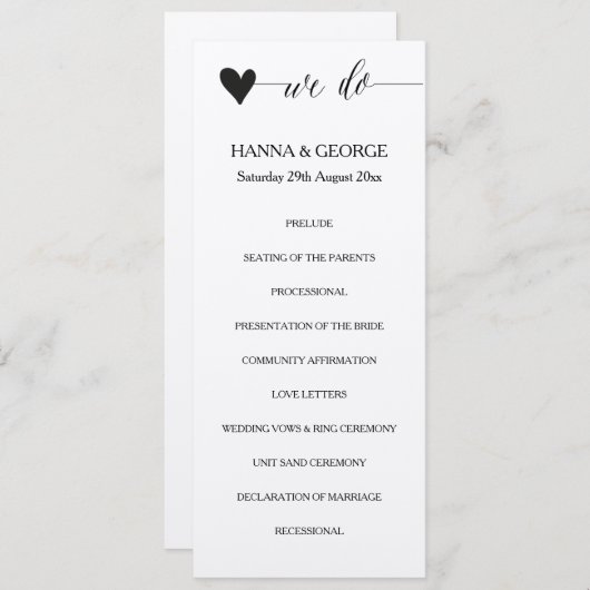 Rustieke kraft huwelijksprogramma hart calligrafie programma (Voorkant / Achterkant)