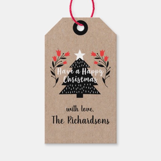 Rustieke Kraft kerstboom cadeau Label Cadeaulabel (Voorkant)