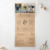 Rustieke Kraft minimaal 3 in 1 Fotocollage Bruilof Drieluik Uitnodiging (Binnen)