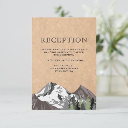 Rustieke Kraft Mountain Forest Trouwreceptie Informatiekaartje (Staand voorkant)