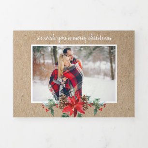 Rustieke kraft multi foto Kerst Drieluik Wenskaart