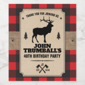 Rustieke Kraft Paper Look Buffalo Plaid met Elk Wijn Etiket (Enkel label)