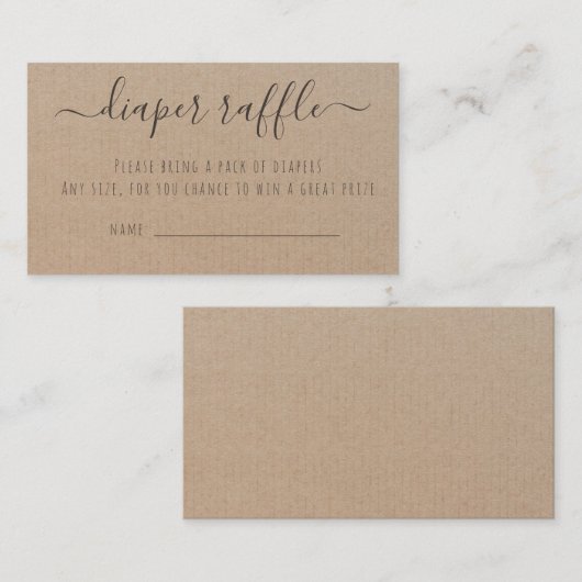 Rustieke Kraft Papier Baby shower Luier Raffle Informatiekaartje (Voorkant / Achterkant)