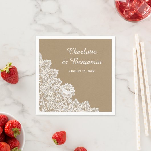 Rustieke Kraft papier en kant bruiloft servetten (Insitu)