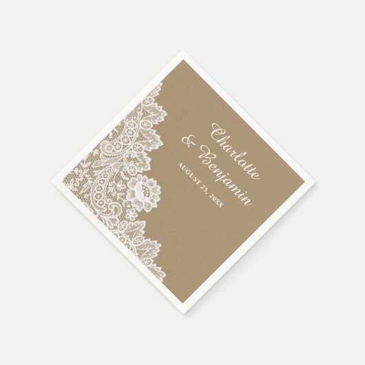Rustieke Kraft papier en kant bruiloft servetten (Hoek)