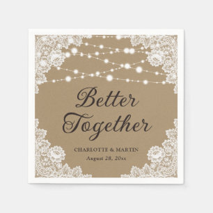 Rustieke Kraft Papier Kant String Lights Bruiloft Servet