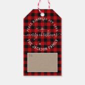 Rustieke Kraft Papier Rode Buffel Plaid Kerstmis Cadeaulabel (Voorkant)