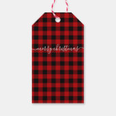 Rustieke Kraft Papier Rode Buffel Plaid Kerstmis Cadeaulabel (Achterkant)