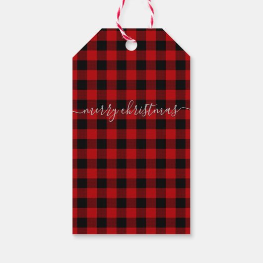 Rustieke Kraft Papier Rode Buffel Plaid Kerstmis Cadeaulabel (Achterkant)