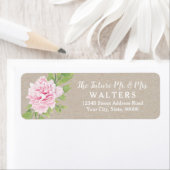 Rustieke Kraft Papier Roze Pioen Waterverf Bloem | Etiket (Insitu)