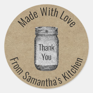 Rustieke Kraft Papieren Keuken Mason Jar Dank u Ronde Sticker