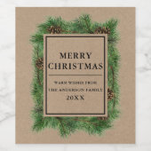 Rustieke Kraft Pine Lijst Vrolijk kerstfeest Wijn Etiket (Enkel label)