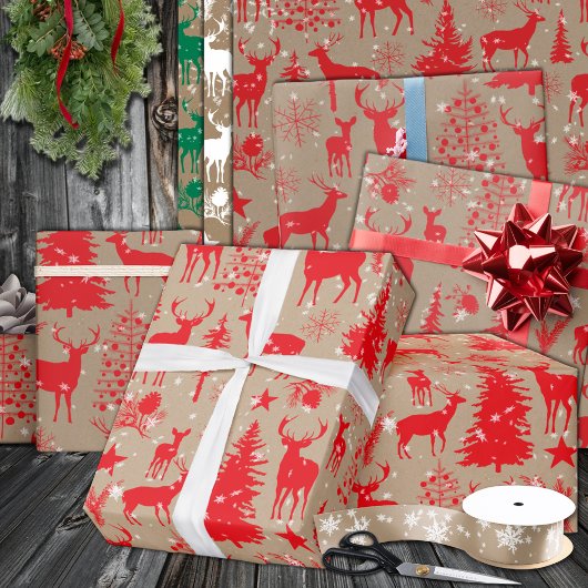 Rustieke Kraft Red Woodland Forest rendieren Cadeaupapier