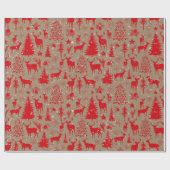 Rustieke Kraft Red Woodland Forest rendieren Cadeaupapier (Vlak)