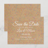 Rustieke Kraft Regenboog Confetti Save the Date Briefkaart (Voorkant / Achterkant)