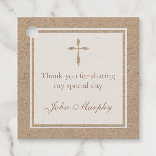 Rustieke Kraft Religieuze Cross Party Bedankjes Labels (Voorkant)