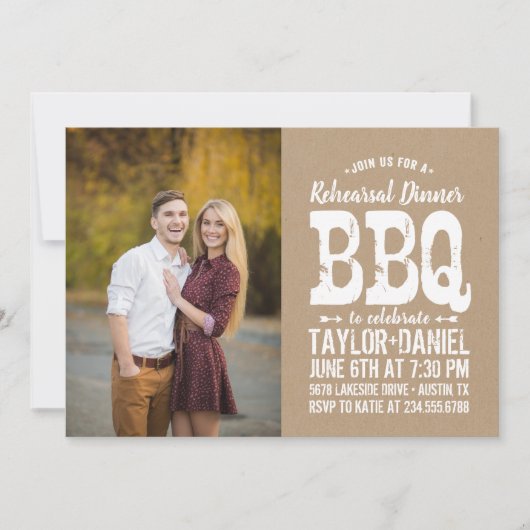 Rustieke Kraft repetitie diner BBQ foto uitnodigin Kaart (Voorkant)