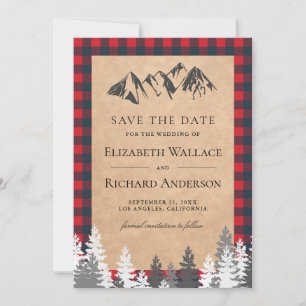 Rustieke Kraft Rood Buffalo Geruite Berg Bruiloft Save The Date