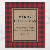 Rustieke Kraft Rood Plaid Vrolijk Kerstfeest Wijn Etiket (Enkel label)