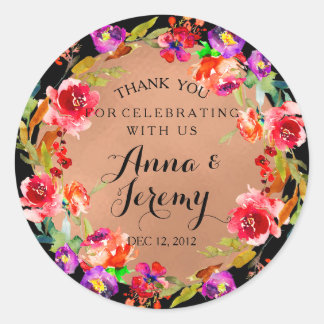 Rustieke Kraft Roos Gouden Bloemen Bruiloft Sticke Ronde Sticker