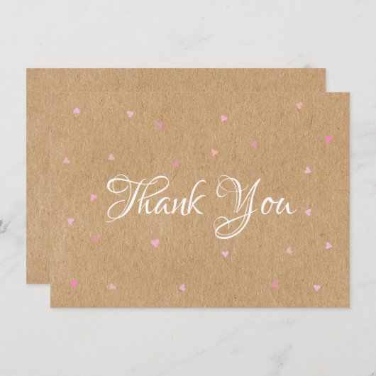 Rustieke Kraft Roze Harten Dank Je Bedankkaart (Voorkant / Achterkant)