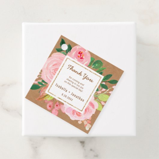 Rustieke Kraft Roze Pioenen Bloemen Bruiloft Dank Bedankjes Labels (In situ)