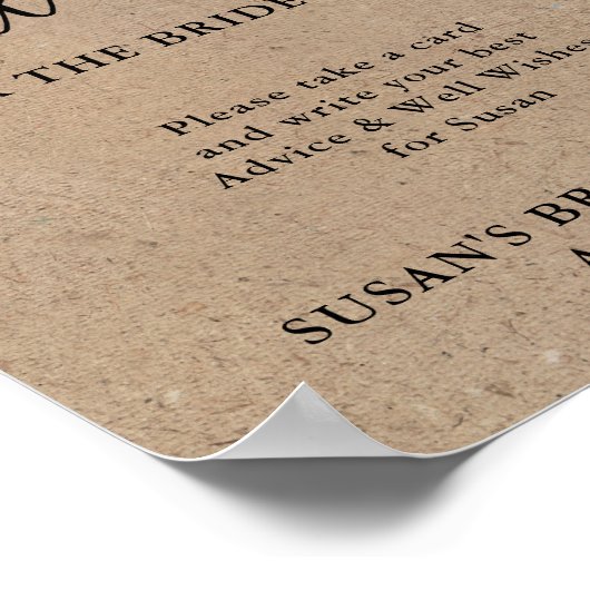 Rustieke Kraft Script Bruiloftsshower Advies & Wen Poster (Hoek)