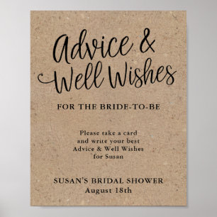 Rustieke Kraft Script Bruiloftsshower Advies & Wen Poster