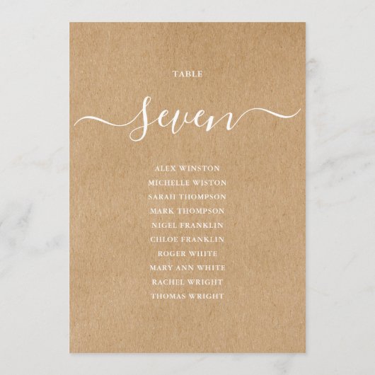 Rustieke Kraft Script Tafelnummer Zitkaart (Achterkant)