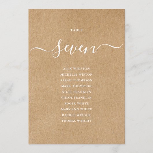 Rustieke Kraft Script Tafelnummer Zitkaart (Voorkant)