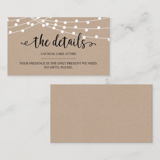 Rustieke kraft string lichten, Onze Details, websi Informatiekaartje (Voorkant / Achterkant)