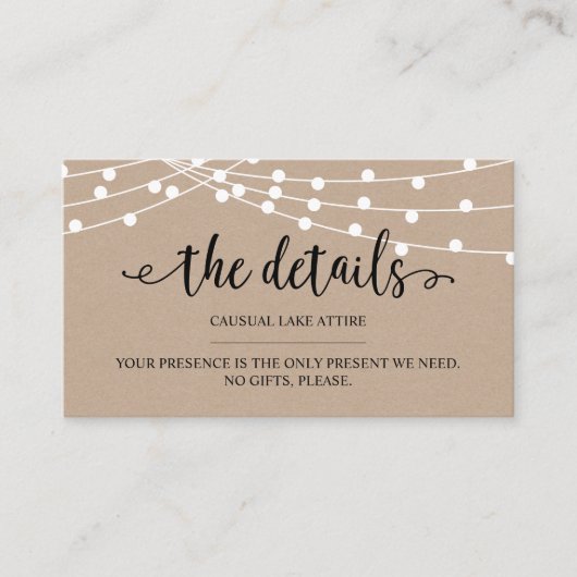 Rustieke kraft string lichten, Onze Details, websi Informatiekaartje (Voorkant)