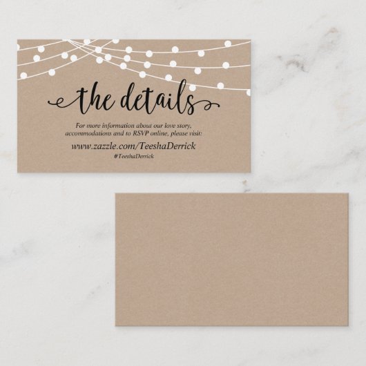 Rustieke kraft string lichten, Onze Details, websi Informatiekaartje (Voorkant / Achterkant)