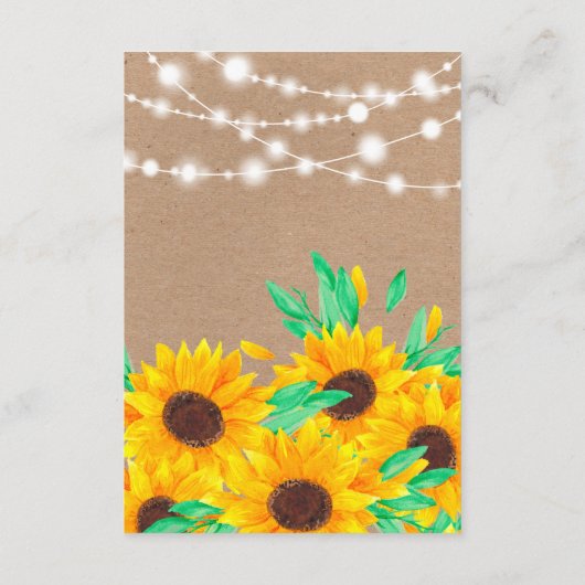 Rustieke kraft string lichten zonnebloemen wensen  informatiekaartje (Achterkant)