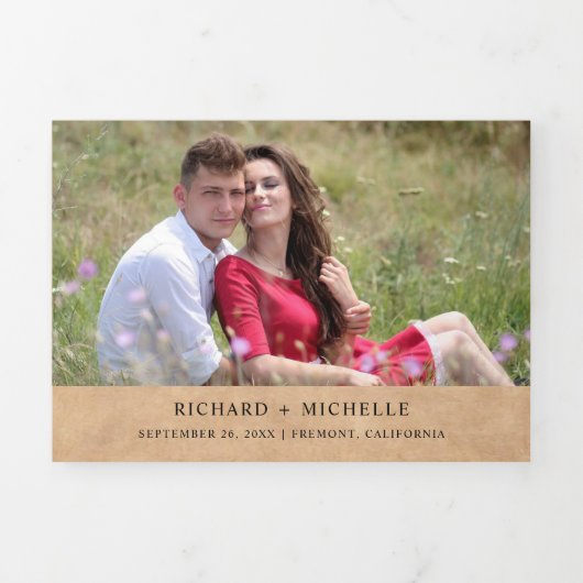 Rustieke Kraft String Lights Bloemstalen gewei bru Drieluik Uitnodiging (Cover)