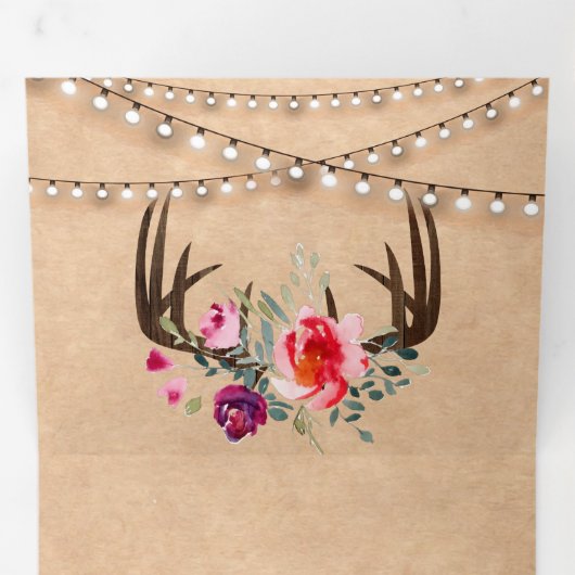 Rustieke Kraft String Lights Bloemstalen gewei bru Drieluik Uitnodiging (Binnenzijde eerst)