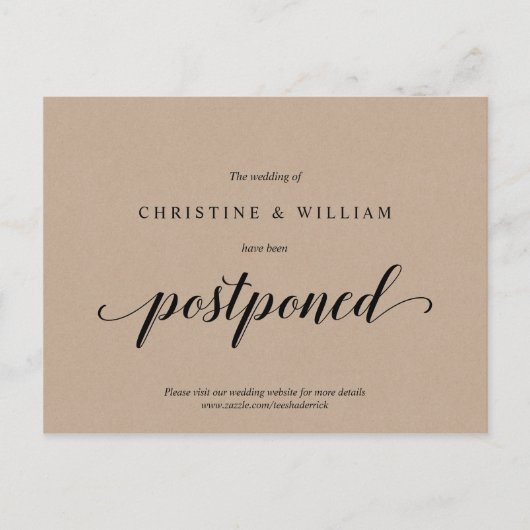 Rustieke Kraft,, Trouwuitnodiging Uitgesteld Briefkaart (Voorkant)