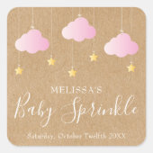Rustieke Kraft Twinkel Strooi Baby Shower Roze Vierkante Sticker (Voorkant)