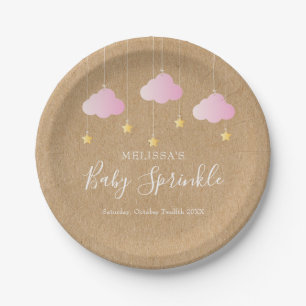 Rustieke kraft twinkle sprinkle baby shower roze papieren bordje